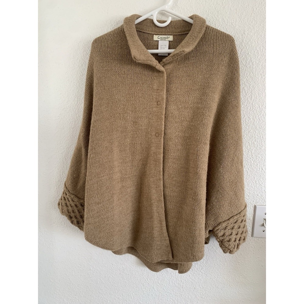 Button Front Cape Sweater Women's Crochet Detail Warm‎ Casual ONE SIZE